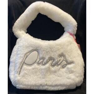 PARIS HILTON Faux Fur Forever NWT Baguette Bag Purse Hobo Plush White Teddy bear